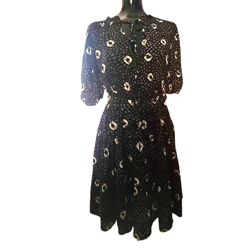 Anthropologie Lusana Black Cream Cinched Mini Dress ~ size XSmall